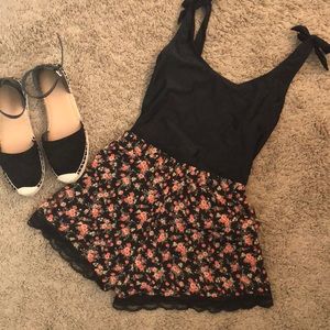 Lush Floral Shorts with Lace Trim